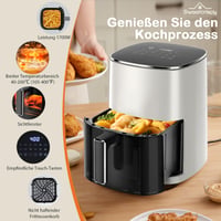 Teplovzdušná fritéza Sweetcrispy 6 l s priezorom, 12 funkcií v 1, dotyková obrazovka, nepriľnavý kôš, vhodná do umývačky riadu, pre 3 – 6 osôb, béžová 2