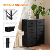 Komoda Sweetcrispy s 8 látkovými zásuvkami, čierna, úložná skrinka 30x80x93 cm, organizér do obývačky a spálne 7