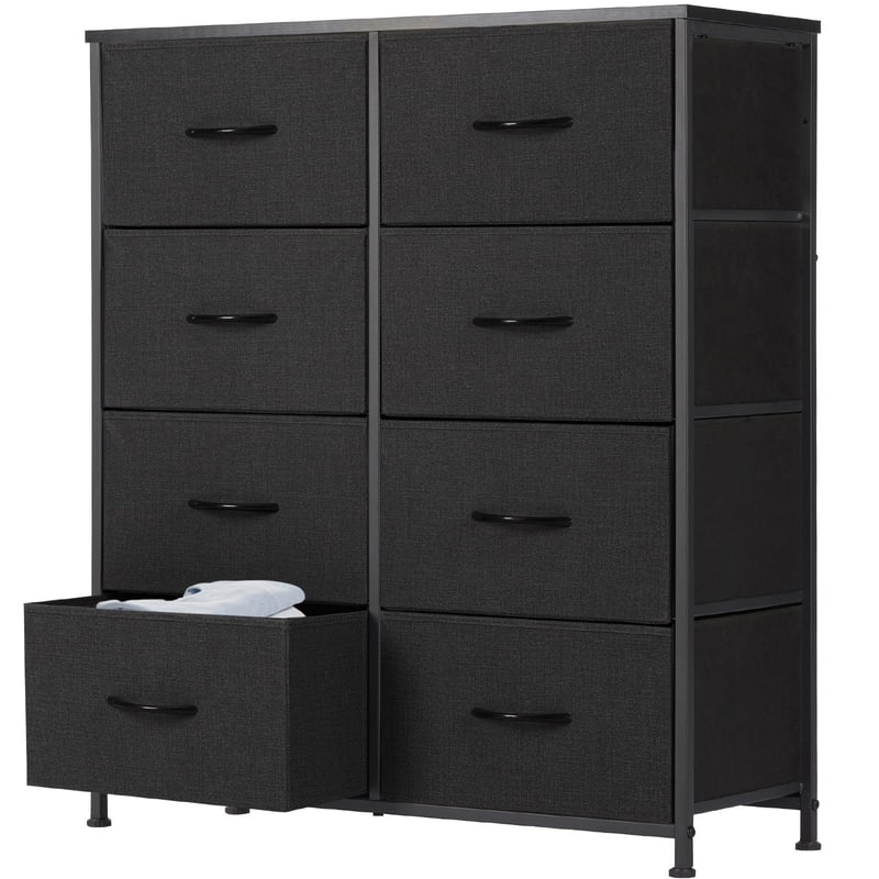 Komoda Sweetcrispy s 8 látkovými zásuvkami, čierna, úložná skrinka 30x80x93 cm, organizér do obývačky a spálne