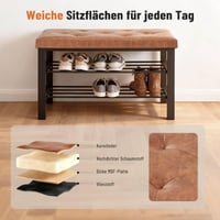 Bancă pentru pantofi Sweetcrispy cu suport pentru încălțăminte pe 3 niveluri, 81x32x50 cm, suprafață de șezut din piele ecologică maro și — zgârietură pe suprafața de șezut (stare: vezi poza 2) 6
