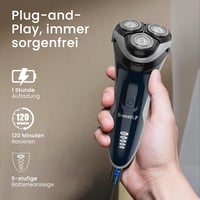 Aparat de ras electric pentru bărbați SWEETLF pentru utilizare uscată și umedă, rezistent la apă IPX7, cu 4 capete rotative și afișaj LED, pentru barbă, albastru marin 6
