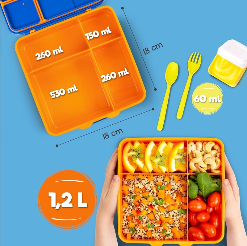 Sweety Fox Dinoszauruszos Uzsonnás Doboz Gyerekeknek - Szivárgásmentes Bento Box 3-12 Éveseknek, Mosogatógépben Mosható, BPA-mentes, Kék