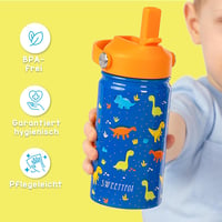 Sweety Fox rozsdamentes dinós gyerekivó palack szívószállal és kefével 2