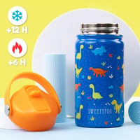 Sweety Fox rozsdamentes dinós gyerekivó palack szívószállal és kefével 3