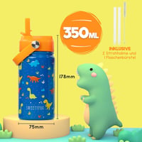 Sweety Fox rozsdamentes dinós gyerekivó palack szívószállal és kefével 4
