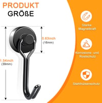 Swihorab Erős Mágneses Horgok 6 db 16mm Neodímium 10kg Teherbírás Forgó Rozsdamentes 3