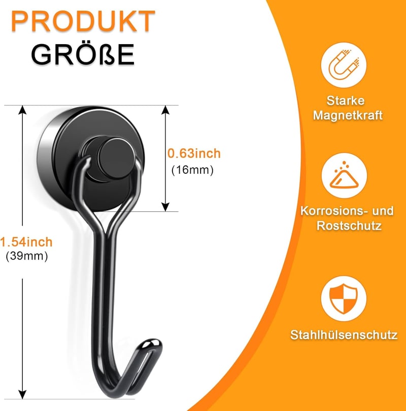 Swihorab Erős Mágneses Horgok 6 db 16mm Neodímium 10kg Teherbírás Forgó Rozsdamentes