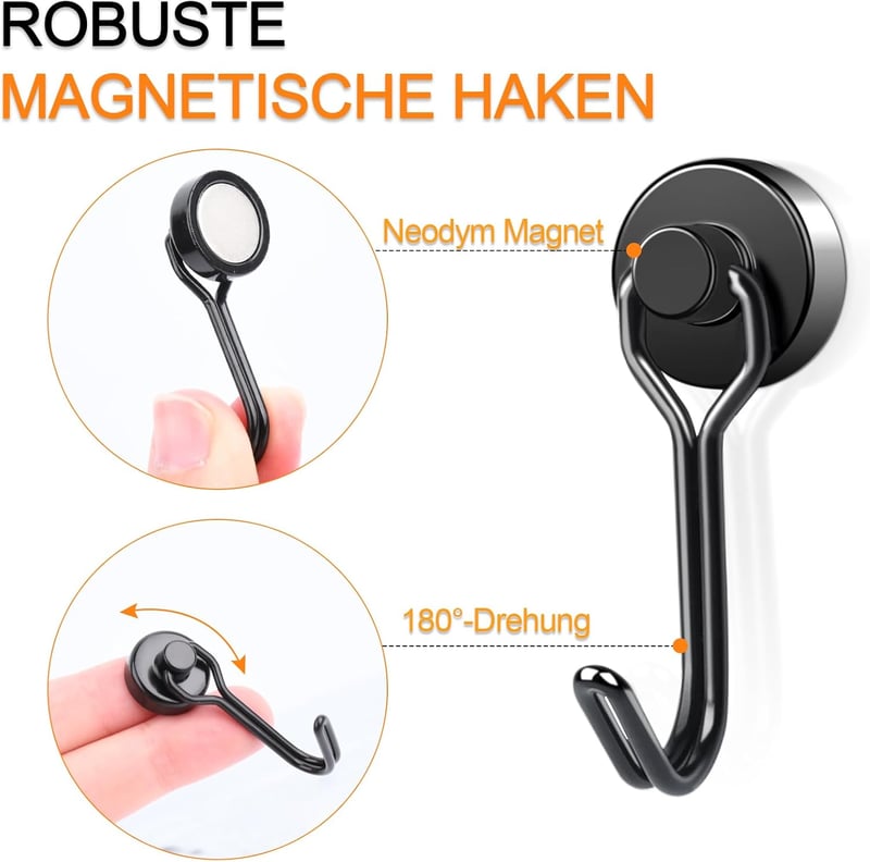 Swihorab Erős Mágneses Horgok 6 db 16mm Neodímium 10kg Teherbírás Forgó Rozsdamentes