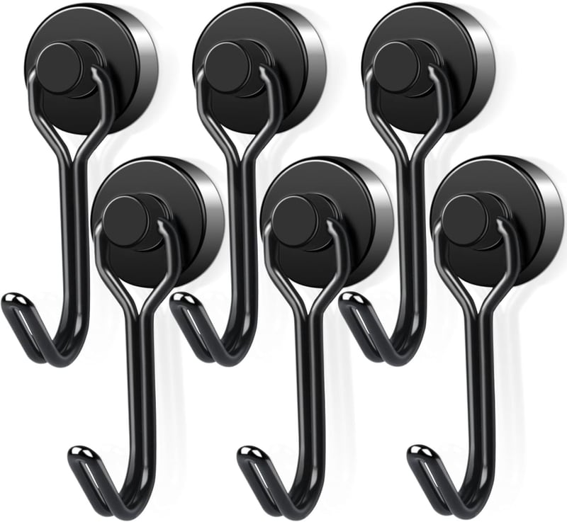 Swihorab Erős Mágneses Horgok 6 db 16mm Neodímium 10kg Teherbírás Forgó Rozsdamentes