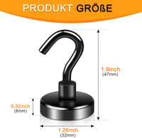 swihorab Mágneses Akasztó Szett 8 db - 32 mm Extra Erős Neodímium Mágnes Kampók, 20 kg Teherbírás, Fúrás Nélkül Konyhába, Hűtőre, Garázsba 2