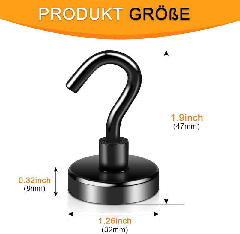 swihorab Mágneses Akasztó Szett 8 db - 32 mm Extra Erős Neodímium Mágnes Kampók, 20 kg Teherbírás, Fúrás Nélkül Konyhába, Hűtőre, Garázsba