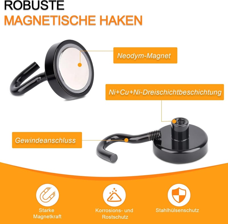 swihorab Mágneses Akasztó Szett 8 db - 32 mm Extra Erős Neodímium Mágnes Kampók, 20 kg Teherbírás, Fúrás Nélkül Konyhába, Hűtőre, Garázsba