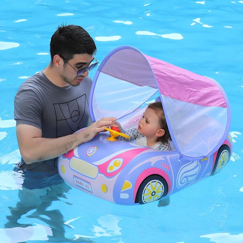 Swimbobo Felfújható Úszógumi Autó Lila Napellenzővel és Biztonsági Ülésekkel