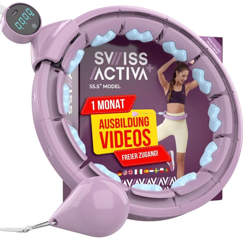 Inteligentný hula hoop Swiss Activa+ S5.S+ s počítadlom, nastaviteľná veľkosť 60 – 112 cm, tichý chod, pre dospelých aj deti, fitness na chudnutie