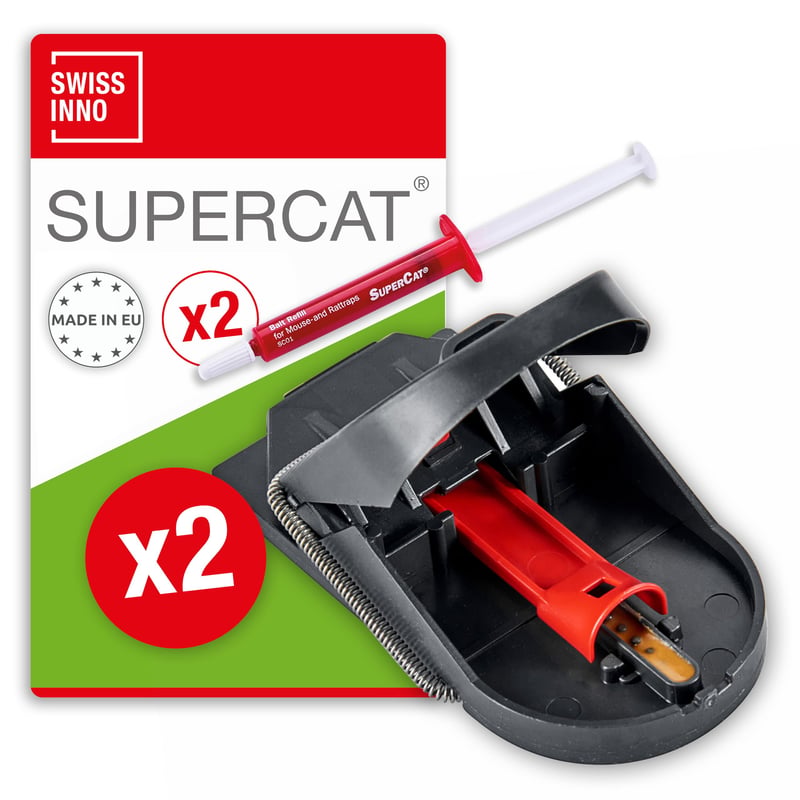 Capcană pentru șoareci SWISSINNO SuperCat PRO – 2 capcane cu momeală și 2 seringi cu momeală – Eficientă și reutilizabilă – Pentru utilizare în interior și exterior