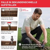 SWISSINNO Vole Trap PRO SuperCat Capcană pentru șoareci de câmp și cârtițe cu kit de accesorii - Capcană eficientă împotriva șoarecilor de câmp și a cârtițelor comune, declanșator patentat, sigură, reutilizabilă, 1 buc. capcană + 1 buc. kit 5