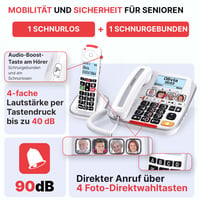SWISSVOICE Xtra 3355 Combo DECT stolný telefón s káblovým pripojením a prenosným slúchadlom, veľké tlačidlá, záznamník, kompatibilita s načúvacími prístrojmi, blokovanie hovorov, biela farba 2