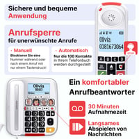 SWISSVOICE Xtra 3355 Combo DECT stolný telefón s káblovým pripojením a prenosným slúchadlom, veľké tlačidlá, záznamník, kompatibilita s načúvacími prístrojmi, blokovanie hovorov, biela farba 4