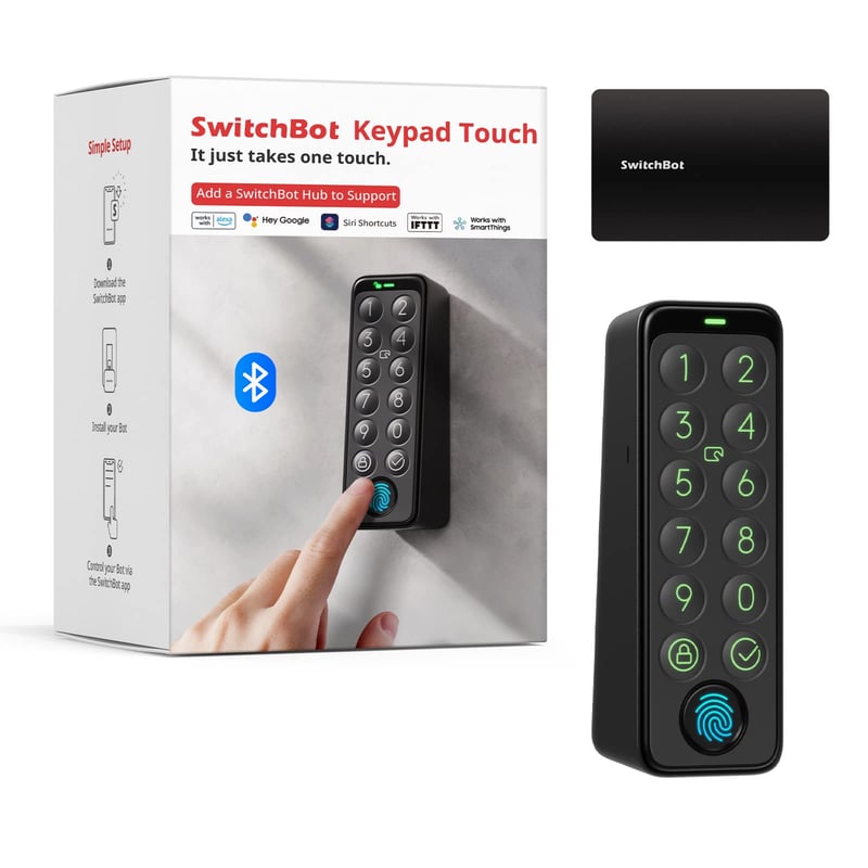 Inteligentná klávesnica na dvere SwitchBot Smart Keypad Touch, bezkľúčový prístup pomocou odtlačkov prstov, vodoodolnosť IP65, podpora virtuálnych hesiel, zabezpečenie domácnosti