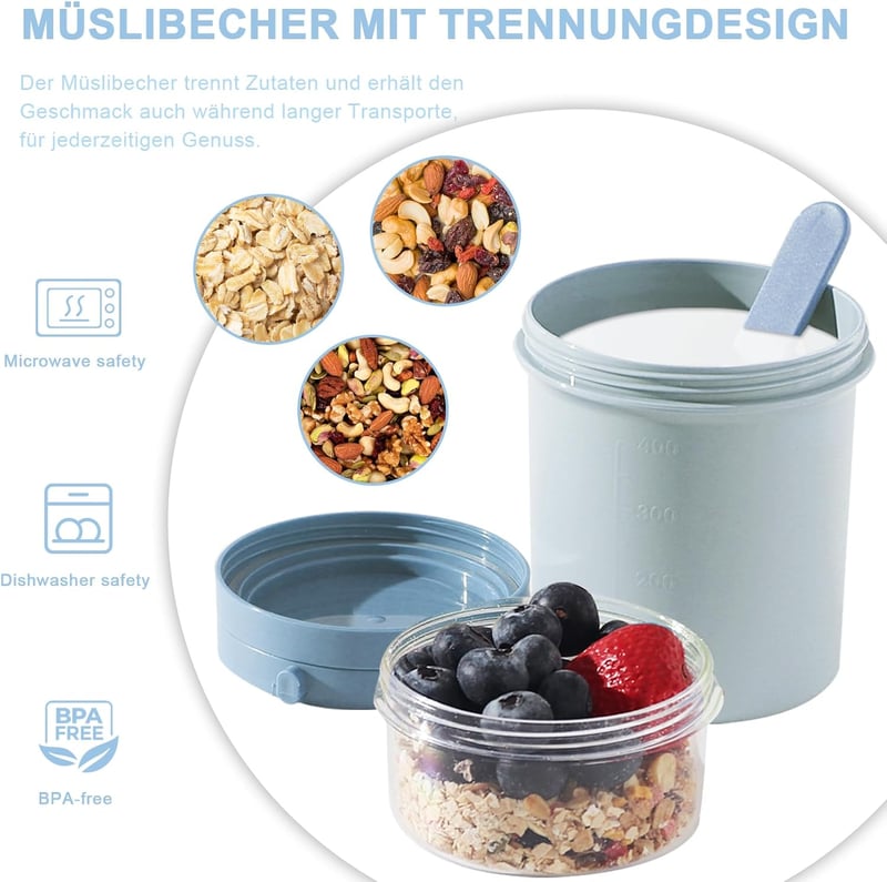 Swkien Müzli és Joghurt Pohár 450ml+250ml Szilikon Tetővel