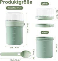Swkien Müzli és Joghurt Pohár 450ml+250ml Szilikon Tetővel Zöld - Green 3