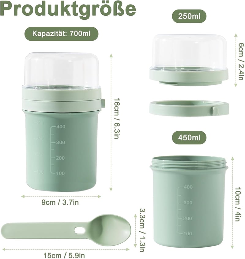 Swkien Müzli és Joghurt Pohár 450ml+250ml Szilikon Tetővel Zöld - Green