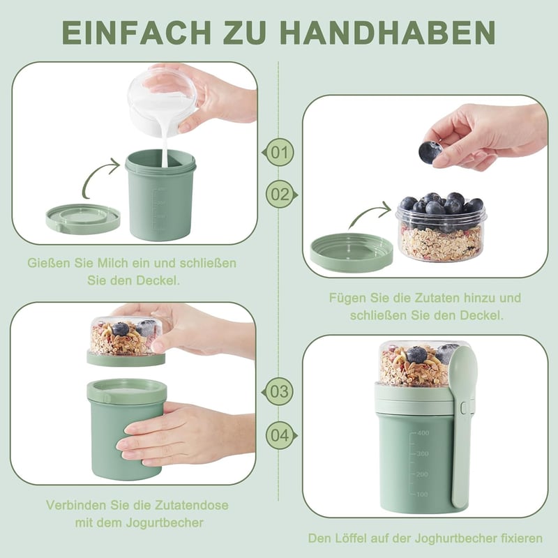Swkien Müzli és Joghurt Pohár 450ml+250ml Szilikon Tetővel Zöld - Green