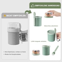 Swkien Müzli és Joghurt Pohár 450ml+250ml Szilikon Tetővel Zöld - Green 6