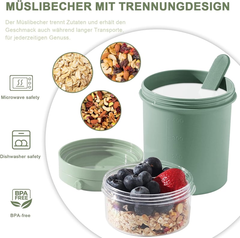 Swkien Müzli és Joghurt Pohár 450ml+250ml Szilikon Tetővel Zöld - Green
