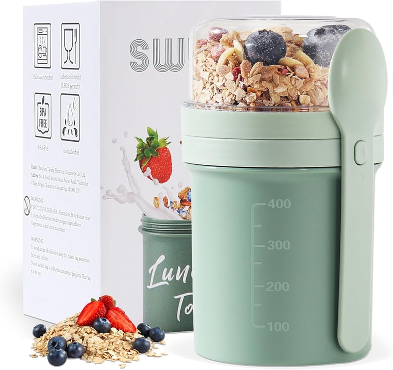 Swkien Müzli és Joghurt Pohár 450ml+250ml Szilikon Tetővel Zöld - Green