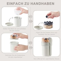 Pahar pentru musli Swkien la pachet 450 ml + 250 ml, recipient pentru iaurt cu lingură, bol pentru cereale etanș, gri deschis 7