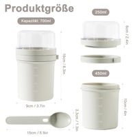 Pahar pentru musli Swkien la pachet 450 ml + 250 ml, recipient pentru iaurt cu lingură, bol pentru cereale etanș, gri deschis 3