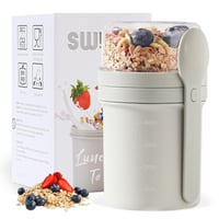 Pahar pentru musli Swkien la pachet 450 ml + 250 ml, recipient pentru iaurt cu lingură, bol pentru cereale etanș, gri deschis 1
