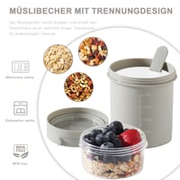 Pahar pentru musli Swkien la pachet 450 ml + 250 ml, recipient pentru iaurt cu lingură, bol pentru cereale etanș, gri deschis 4