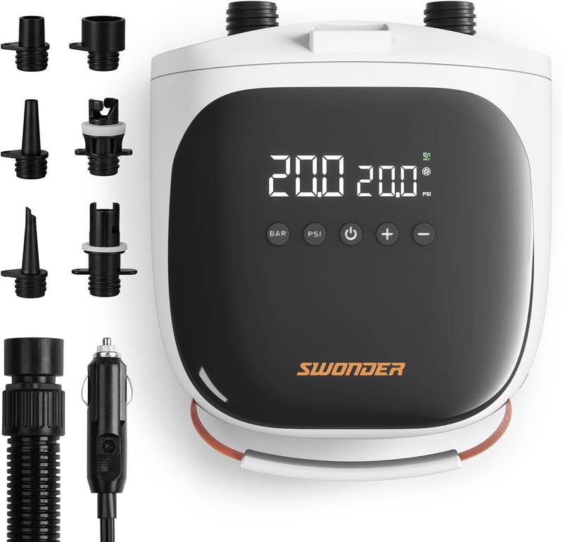 Swonder elektromos SUP pumpa 20 PSI, gyors felfújás, hordozható légpumpa