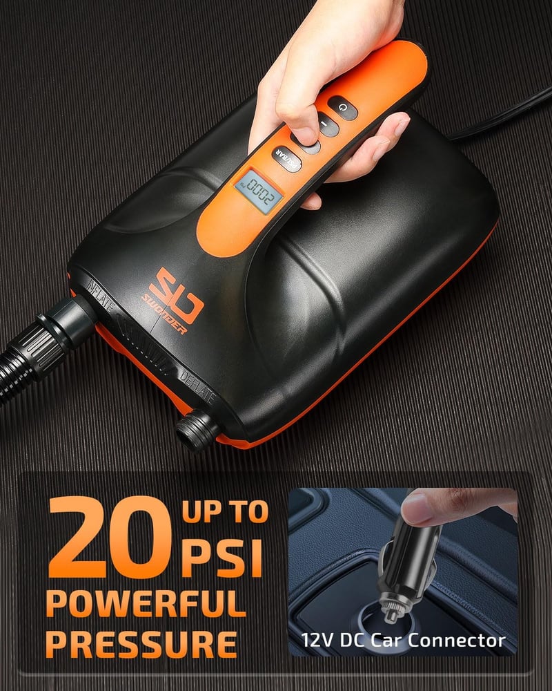 Swonder Elektromos SUP Pumpa 20 PSI Nagy Nyomású Levegőpumpa Intelligens Kétfokozatú Felfújással Paddleboard Csónak Kajak