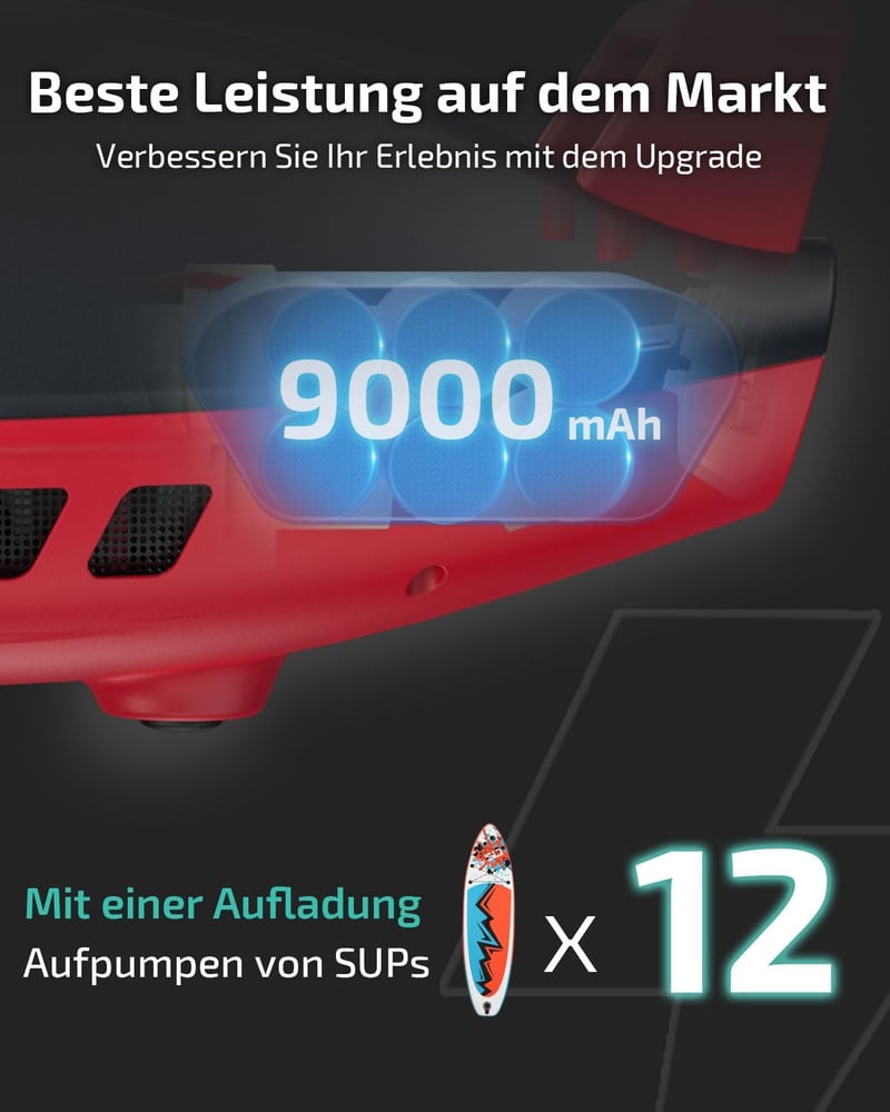 Swonder Seawolf elektromos pumpa 9000 mAh akkuval, 20 PSI, dupla dugattyú, SUP paddleboard és kajak felfújáshoz