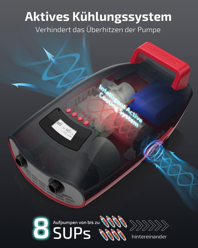 Swonder Seawolf elektromos pumpa 9000 mAh akkuval, 20 PSI, dupla dugattyú, SUP paddleboard és kajak felfújáshoz