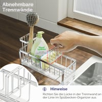 Držiak na kuchynské špongie SWTYMIKI s automatickým odtokom, odnímateľným držiakom na kefu a utierkou, nehrdzavejúca oceľ, veľkosť L, strieborný 4