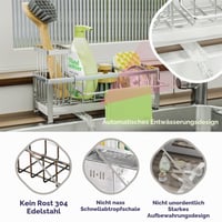 Držiak na kuchynské špongie SWTYMIKI s automatickým odtokom, odnímateľným držiakom na kefu a utierkou, nehrdzavejúca oceľ, veľkosť L, strieborný 6
