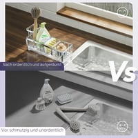 Držiak na kuchynské špongie SWTYMIKI s automatickým odtokom, odnímateľným držiakom na kefu a utierkou, nehrdzavejúca oceľ, veľkosť L, strieborný 5