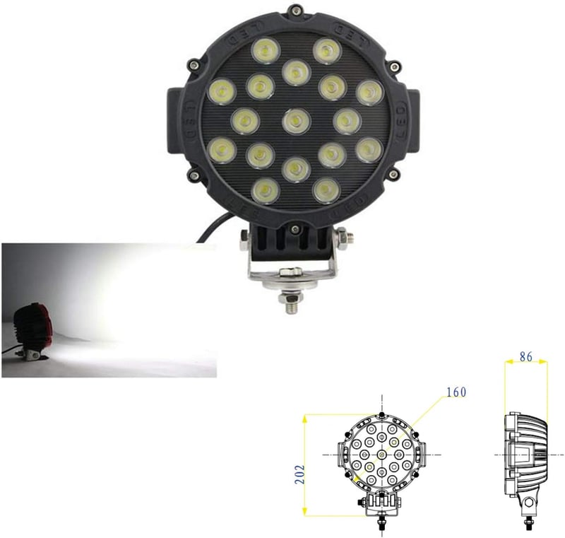 SXMA 7 Inch 51W LED Munkalámpa Kerek Spot Flood Fényszóró Vízálló 4x4 Terepjáró Traktor ATV SUV Fekete