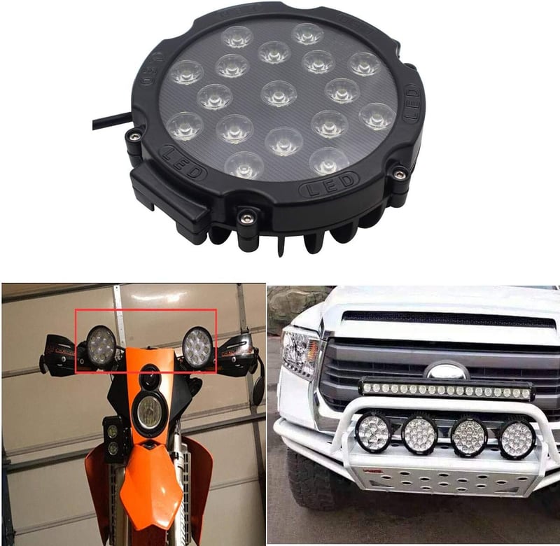 SXMA 7 Inch 51W LED Munkalámpa Kerek Spot Flood Fényszóró Vízálló 4x4 Terepjáró Traktor ATV SUV Fekete