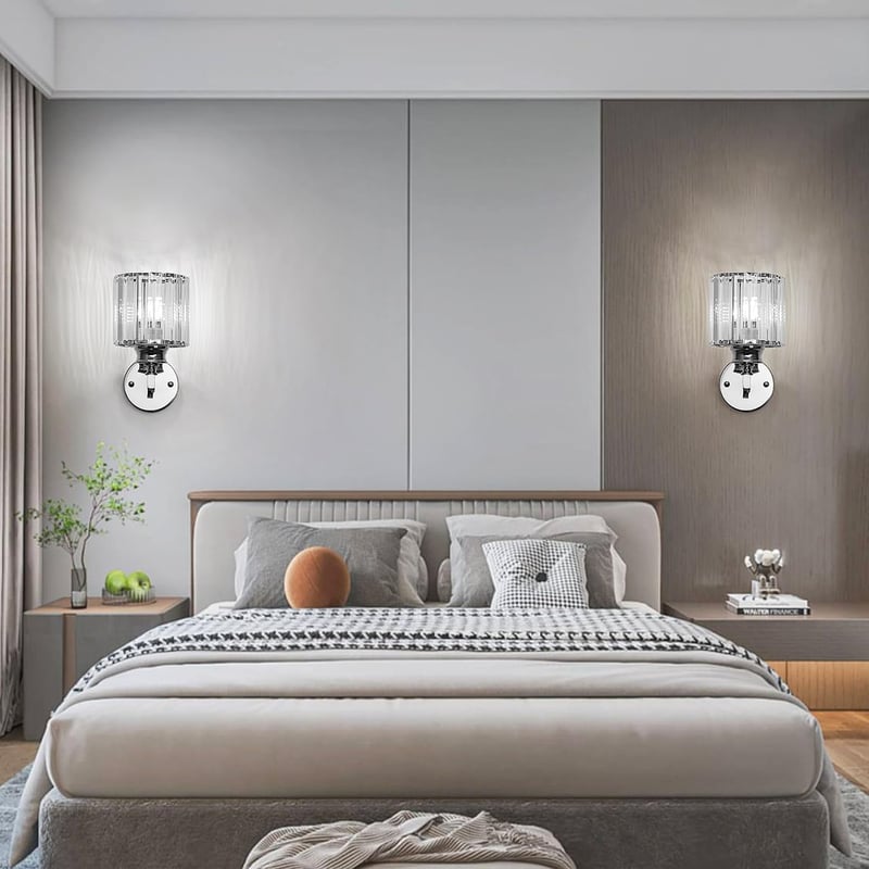 Sxtiger Modern Ezüst Kristály Fali Lámpa E27 LED Hálószoba Nappali Folyosó