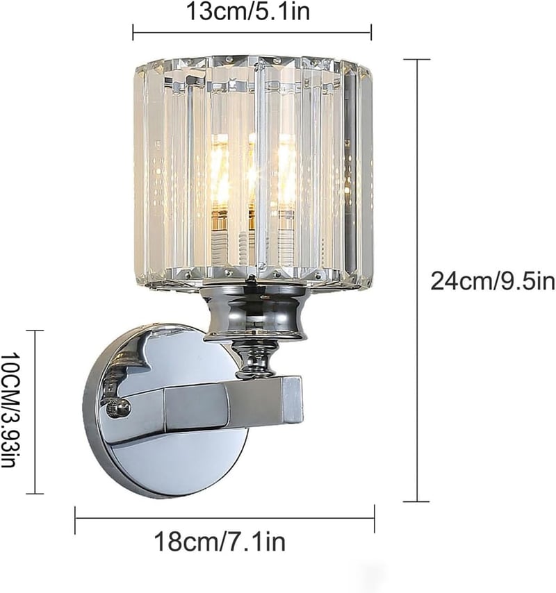 Sxtiger Modern Ezüst Kristály Fali Lámpa E27 LED Hálószoba Nappali Folyosó