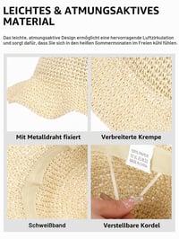 sy soul young Női Szalmakalap Széles Karimával Kézzel Szőtt Összehajtható Strandkalap UV Védelem UPF50+ Nyári Utazáshoz Bézs 5
