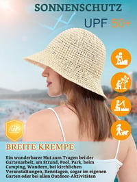 sy soul young Női Szalmakalap Széles Karimával Kézzel Szőtt Összehajtható Strandkalap UV Védelem UPF50+ Nyári Utazáshoz Bézs 3