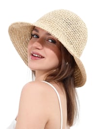 sy soul young Női Szalmakalap Széles Karimával Kézzel Szőtt Összehajtható Strandkalap UV Védelem UPF50+ Nyári Utazáshoz Bézs 1