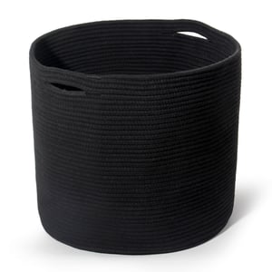 SYLANDO Pletena pamučna košara za pohranu s ručkama, promjer 40 x visina 34 cm, 39L, crna, košara za rublje, deke, igračke i odjeću