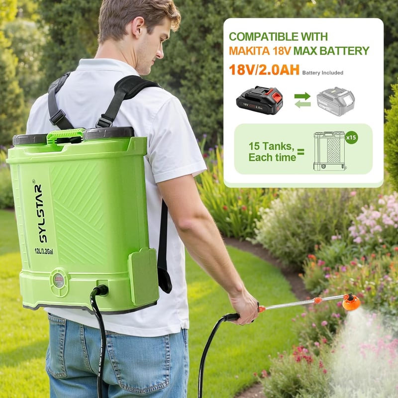 SYLSTAR 12L Elektromos Permetezőgép 5.5 Bar Makita 18V Akkuval Kompatibilis